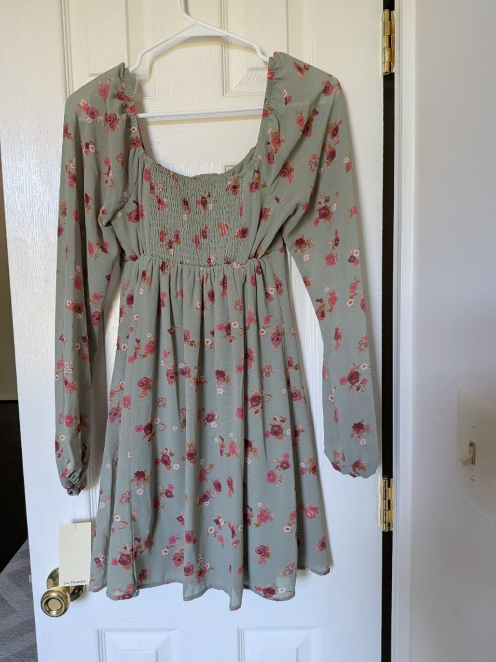 Live To Be Spoiled Green Floral Long Sleeve Mini Dress Size S - Picture 2 of 8